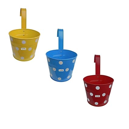 Kraftsplanet Garden Decor Set of Three Polka Design Railing with Detachable Hooks and Handle Planter c gugugder Set.