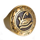 JAJAFOOK Mens Gold Stainless Steel Egypt Eye of Horus Symbol of Protection Ring Round Signet Jewelry