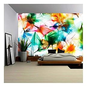 Colorful Feathers - Removable Wall Mural | Self-Adhesive Large Wallpaper - 66x96 inches