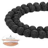BEADNOVA 8mm Natural Black Lava Beads Stone Gemstone Round Loose Energy Healing Beads with Free Crystal Stretch Cord for Jewelry Making (40-42pcs)