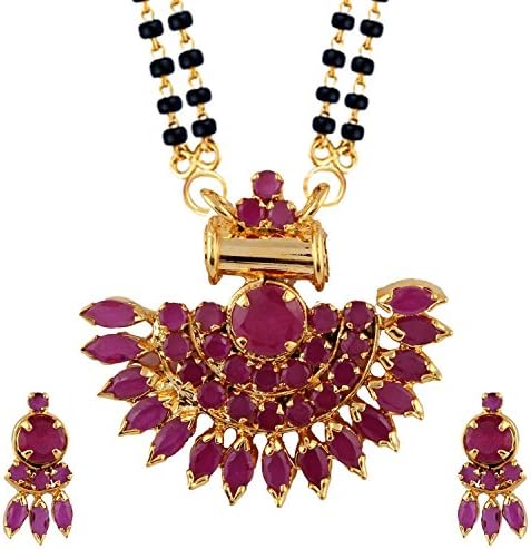 Gold Plated Traditional Mangalsutra Pendant with Chain and Earrings for Women