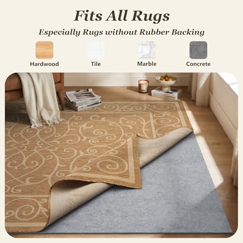 Double Sided Rug Pad Underpad 8x10 Non Slip Reversible Rug Gripper -1/4" Anti Slip Rug Underlay-Carpet Underpad for Area Rug Cushion Extra Thick Felt,Keep Your Rugs Stay in Place