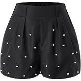 winkbay Women's Pearl Straight Leg Shorts Elegant High Elastic Waist Work Shorts with Pockets