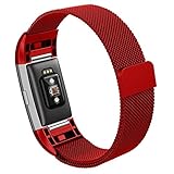 Hanlesi Band for Fitbit Charge 2 , Stainless Steel Bracelet Fitness Accessory Wristband for Fitbit Charge2 (Red, 190mm)