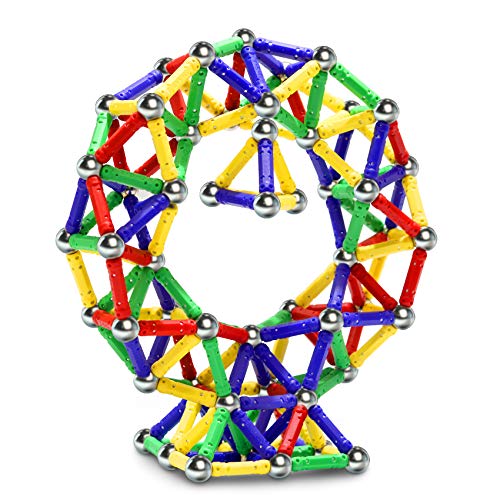 Jvchengxi 144 Pieces Magnetic Constructions Kids, Magnetic Building Blocks Sticks, Montessori Stackable Construction Toys, Educational Toys Gifts Set for Adults and Children