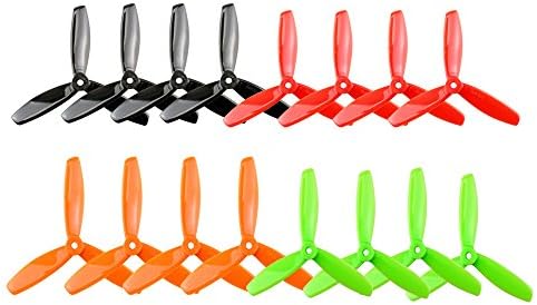Soulload 5045 3-Blades 5x4.5x3 Propellers. 16 Pieces (8CW, 8CCW) Black &amp; Red &amp; Orange &amp; Green 5-inch Tri Blades Quadcopter &amp; Multirotor Props