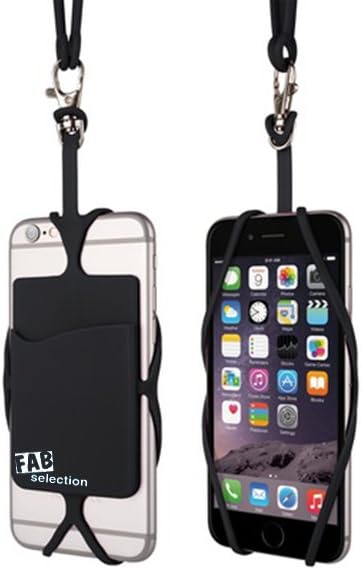 Cell Phone Lanyard with ID Holder, FabSelection Smart Phone Lanyard Card Holder up to 5.5" with Neck Strap or Wrist Strap for iPhone Sumsung Google Pixel LG G6 (Black)