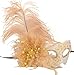 Coxeer Deluxe Half Mask with Peacock Feathers (Pearl Gold)