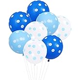 AnnoDeel 50pcs Dots Latex Balloons, 12inch Blue and white Dots latex Balloons for Birthday Backdrop Decorations