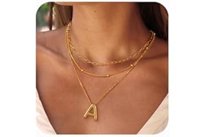 Turandoss Gold Bubble Letter Necklace for Women - Personalized Initial Necklaces Individually Stackable Necklaces Dainty Gold Layered Letter Pendant Necklace Gold Jewelry for Women Gifts
