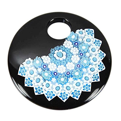Glass Of Venice Murano Glass Black and Blue Millefiori Pendant - Round