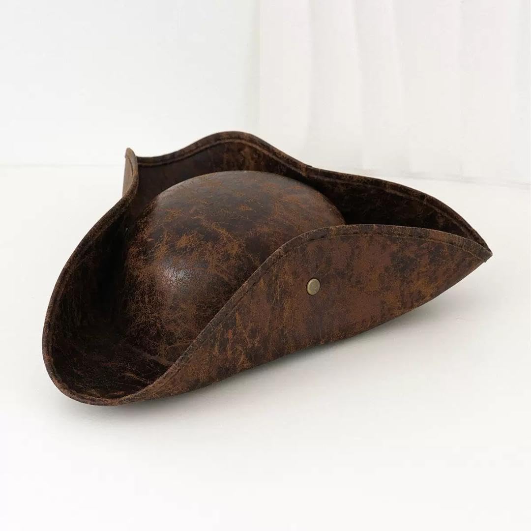 AR BRAND EST. 2021 Vintage Style Tricorn Hat, Brown Distressed Look, Pirates Colonial Historical Costume Accessory, 31.5 x 31.5 x 9.5 cm