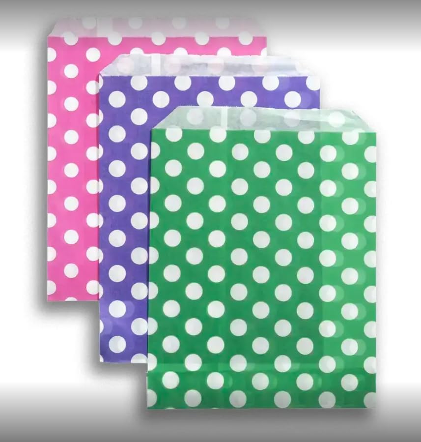 ezkart | Assorted Striped Candy paper bags is perfect for Wedding Cake Gift Shops, Kids Parties, Popcorn Bags, Sweet Bags and Biscuit bags (Mixed Polka Dot, 200 Bags)