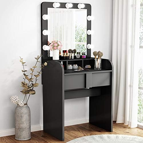 vanity table set with lighted mirror