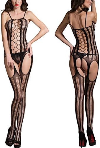 BOOMLEMON Women's Crotchless Bodystocking Open Crotch Hollow Out Chest Lingerie Bodysuit Black