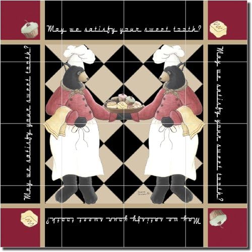 "Baking Bears" by Donna Jensen - Ceramic Tile Mural 17" x 17" Kitchen Backsplash