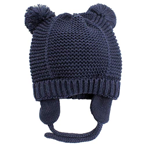 Winter Warm Earflaps Newborn Baby Hat Beanie Infant Toddler Kids Knit Hat Cap with Fleece Lined Unisex for Baby Boys Girls (M / 12-36 Months, Navy Blue)