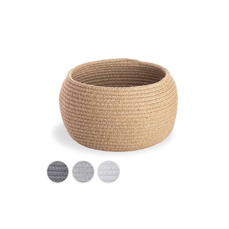 Small Jute Basket for Storage & Organizing – 10″W x 6.5″H Small Dog Toy Basket & Pet Storage Bin, Unique Boho Plant & Empty Gift Basket, Lost Socks Basket & Hand Towel Basket for Bathroom