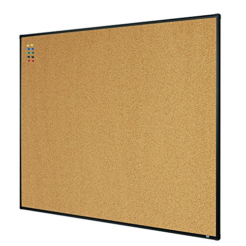 Lockways Bulletin Cork Board - 4 x 3 Notice Message Board 36 x 48 - Black Aluminium Frame U12118782709 for Home, School & Office (Set Including 10 Push Pins)(48