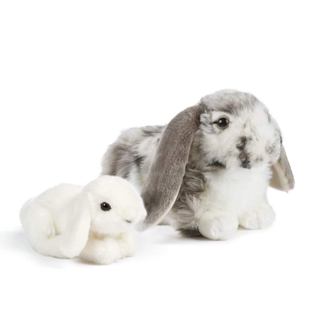 Living Nature Soft Toy Gift Bundle - Grey Dutch Lop Ear Rabbit (30cm) & Baby Bunny (16cm)