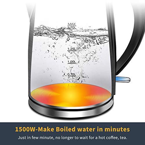 Electric Kettle, 1.7L BPA-Free Stainless Steel Water Kettle Tea Kettle with Cordless Auto Shut-Off & Boil-Dry Protection, 1500W Fast Boiling, FCC & FDA Approved