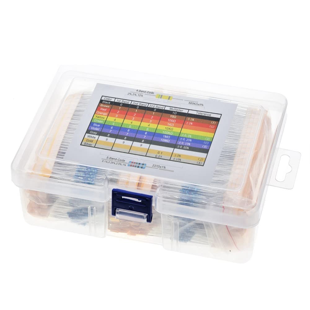 DollaTek 2600Pcs 130 Values Resistor Kit, 1% Assorted Resistors 1 Ohm-3M Ohm 1/4W Metal Film Resistors Assortment with Storage Box for DIY Projects