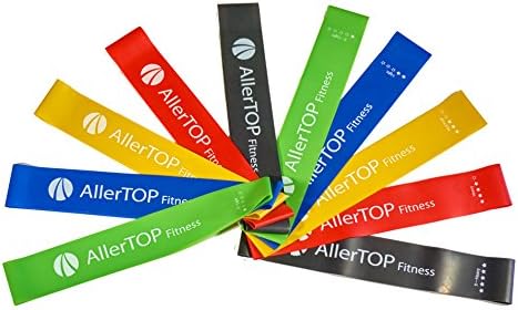 AllerTOP Resistance Exercise Bands - 5 Levels Exercise Loop Bands - Carrying Pouch - Best for Strength, Endurance, Flexibility Enhancement and Isometric Exercises - 1 Set of 5 Or 2 Sets of 10 Bands