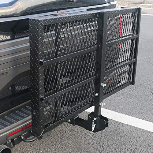 OKLEAD Hitch Mounted Cargo Carrier with Ramp, Steel Folding Cargo Rack