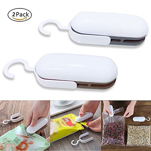 Bag Heat Sealer, Sukey Plastic Bag Sealer Mini Heat Sealer Machine for Food Saver Storage Handheld Portable Resealer (2 PACK)