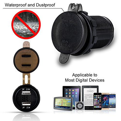 image for BUNKER INDUST 4.2A Dual USB Charger with Voltmeter 12-24V Blue LED Lig