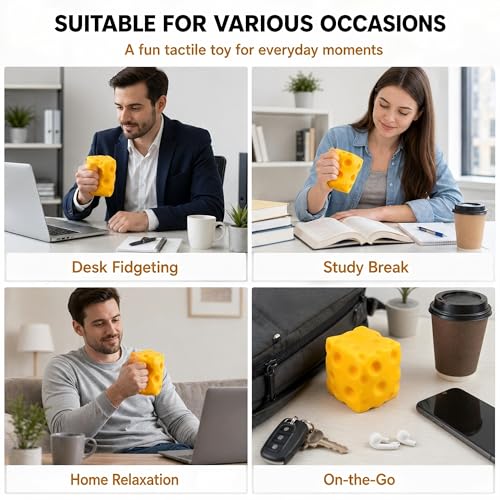 Plimto Giant Cheese Squishy Toy, 10cm Jumbo Slow Rising Stress Ball, 400g TPR Outer Layer with EVA Foam Filling, Soft Sensory Fidget Toy for Kids, Teens & Adults, Novelty Desk Decor and Gift
