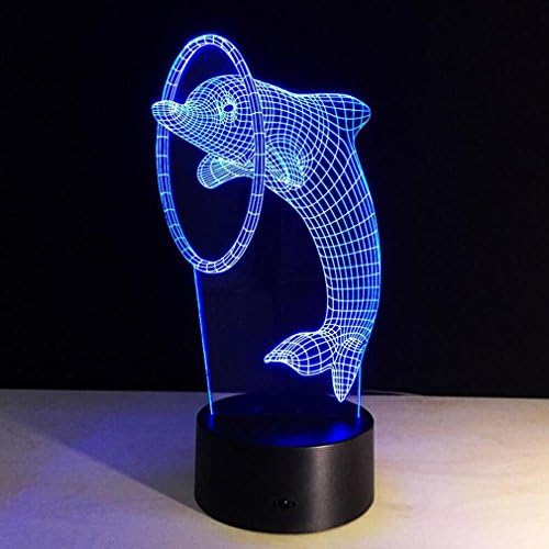 CARYY 3D LED Illusion Lamp, 7 Colors Change Remote Control Acrylic Visual Light, Optical Dolphins Dimensional Night Light, Decoration Atmosphere Table Lamps, Children Christmas Gifts