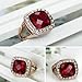 Yoursfs 18k Rose Gold Plated Big Blood Red Garnet Crystal Square Stone Cocktail Ring for Women Vintage Halo Ruby Diamond Statement Rings Fashion Jewelry Mom Gift