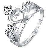 Women's 3 Stone Cubic Zirconia Princess Heart Crown Tiara CZ Band Wedding Cz Eternity Bridal Ring