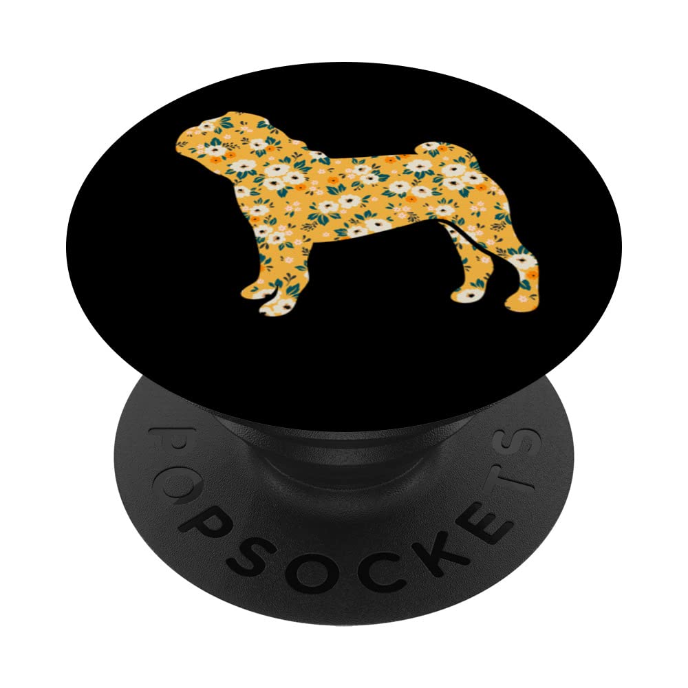 Cute Pug Mom Flower Floral Silhouette Dog Lover Breed Puppy PopSockets Swappable PopGrip