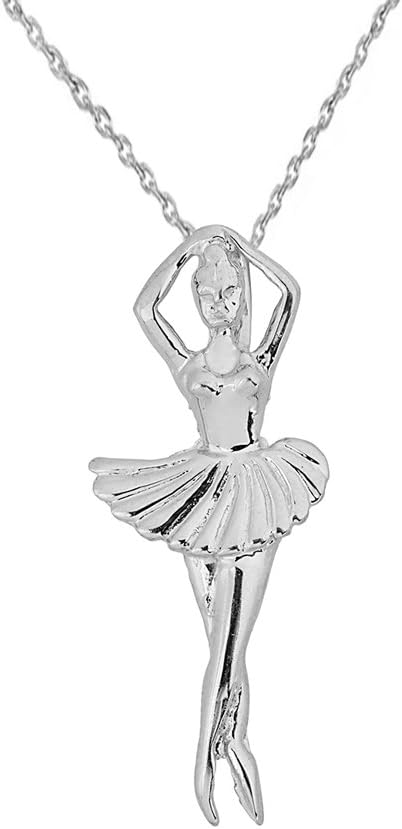 Elegant Sterling Silver Dancing Ballerina Girl Pendant Necklace
