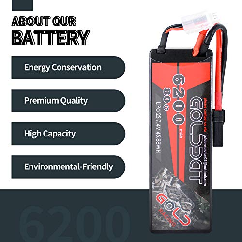 GOLDBAT 7.4V LiPo Batterie 2S 80C 6200mAh RC Batterie Hard Case Compatible with TR X Stecker für RC Car, Auto Evader BX… – Bild 6