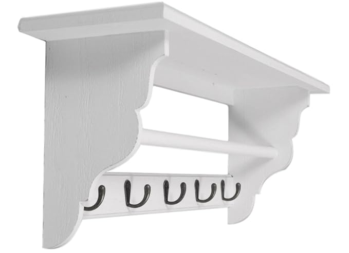 elbmöbel Garderobe Ablage Hakenleiste robust stabil weiß natur 70cm antik Holz Landhaus Wandgarderobe shabby chic (Weiß, B70 