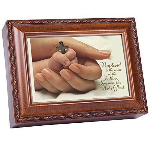 Baptized in the Name of Woodgrain Finish Jewelry Music Box - Plays Jesus Loves Me