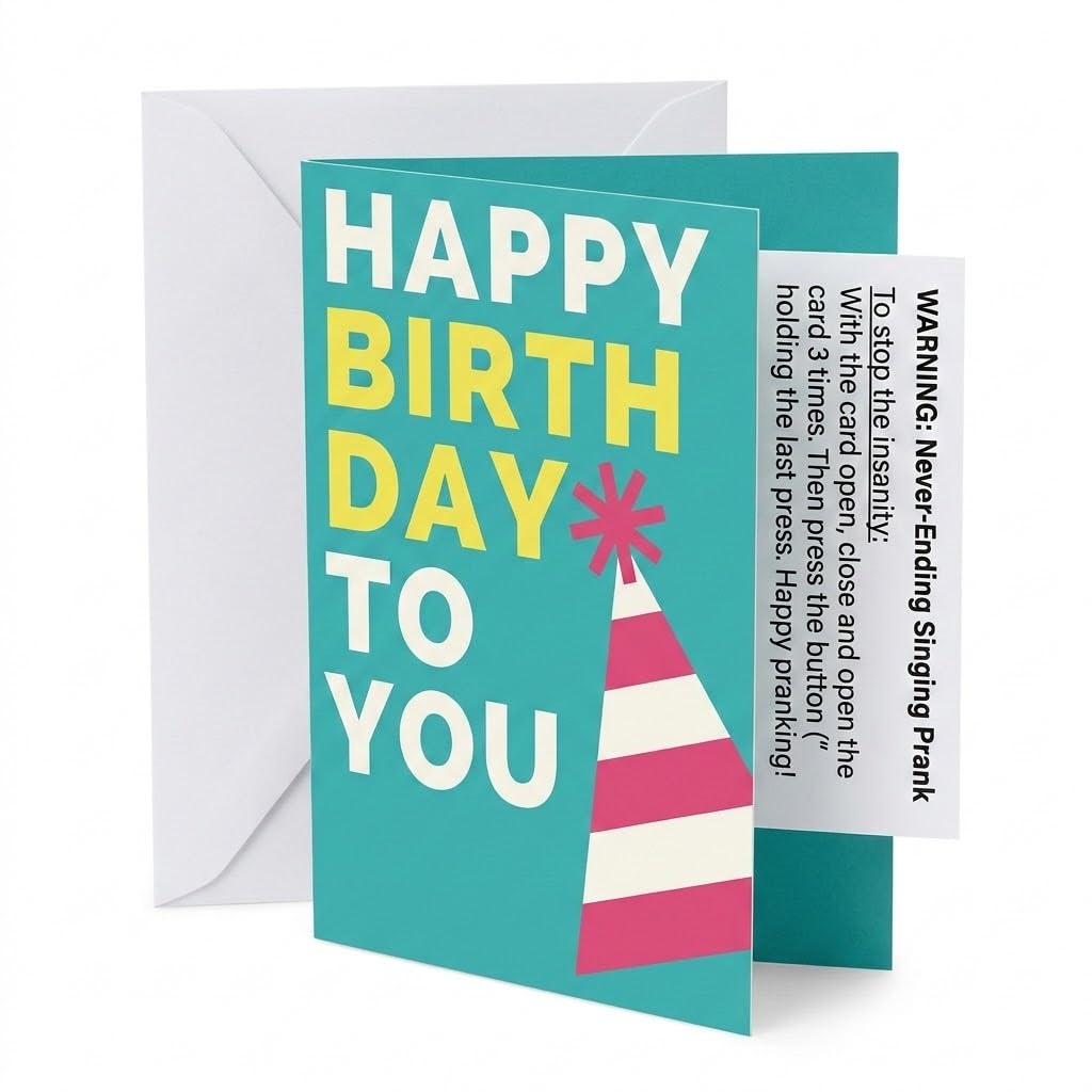 FUN delivery Crappy Birthday Card: Funny Musical Prank Greeting Card That Keeps Singing – Gag Gift for Adults, White Elephant & April Fools Joke Gift