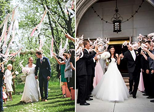 Kingsnow 30 Pack Cheer Ribbon Wands Wedding Send Off Streamers with Bells Silk Fairy Stick Wand Party Favors for Party Activities Baby Shower Holiday Celebration - Thumbnail 5