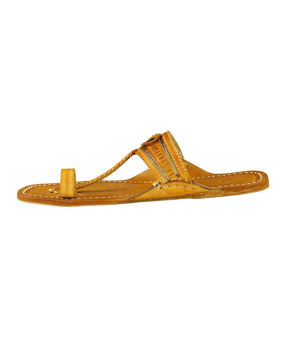 ekolhapuri light yellow authentic authentic handmade genuine leather kolhapuri chappal for ladies