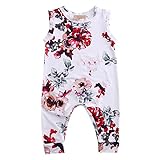 Newborn Baby Girl Floral Printed Romper Outfits Sleeveless Summer Bodysuit(12-18M, White)