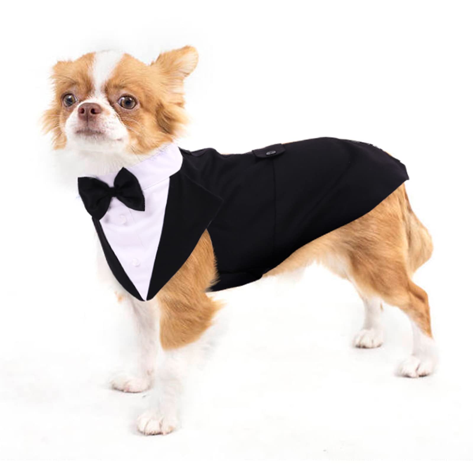 Black & White Dog Tuxedo Outfit - Wedding Suit with Bow for Small Dogs