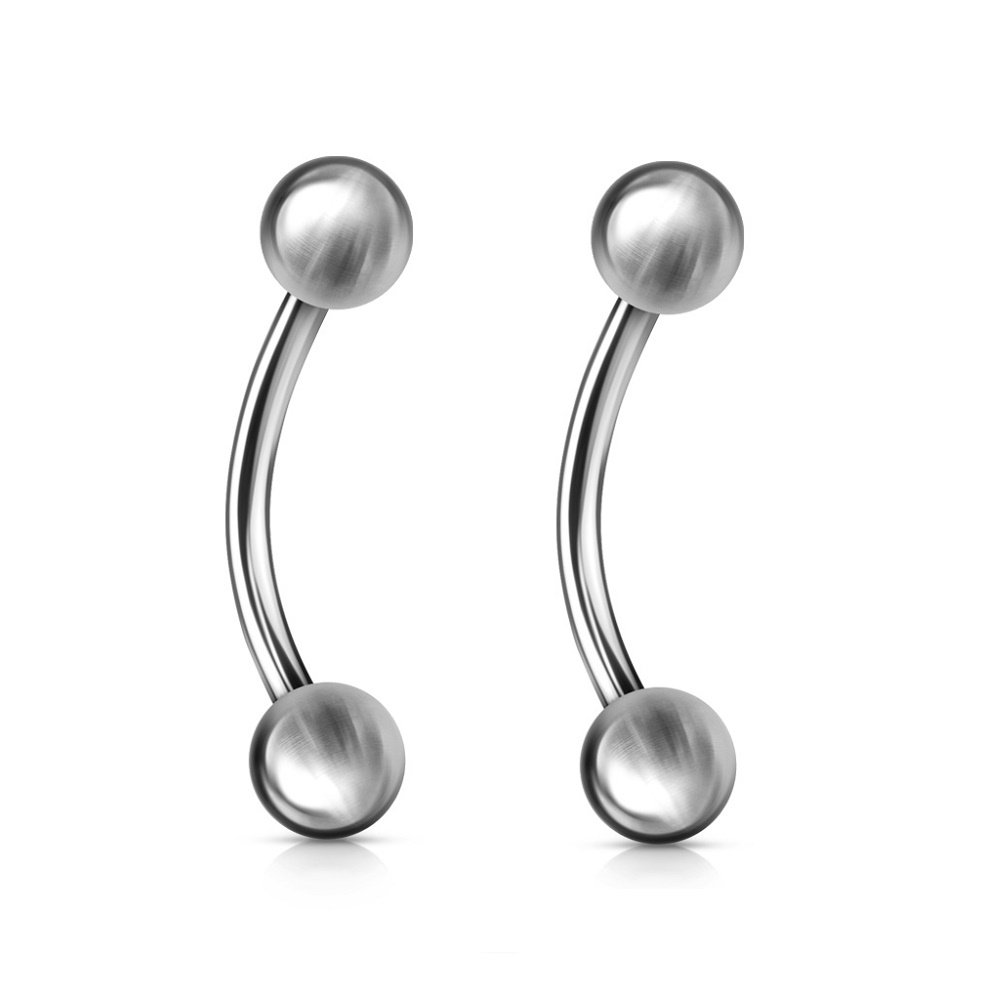 PiercedOff 316L Surgical Steel Curved Barbell with Externally Threaded Balls - Bar Thickness 14GA (1.6mm) / Bar Length 8mm / Ball Sizes 4mm - Sold as a Pack of 2 Barbells
