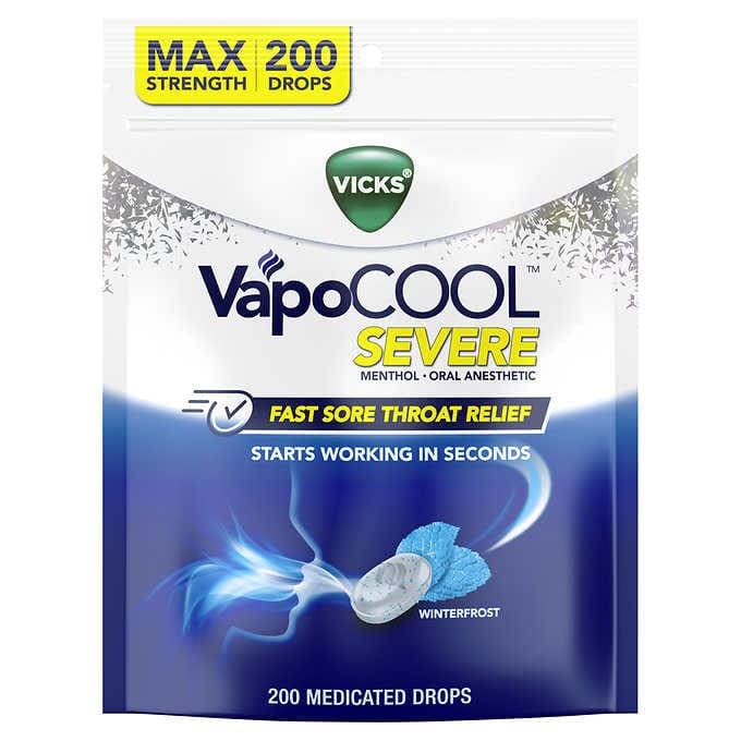 Vicks VapoCOOL Severe WinterFrost Throat Drops, 200 Count