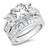 Sterling Silver Radiant Cut Cubic Zirconia Women's Wedding Engagement Ring Set