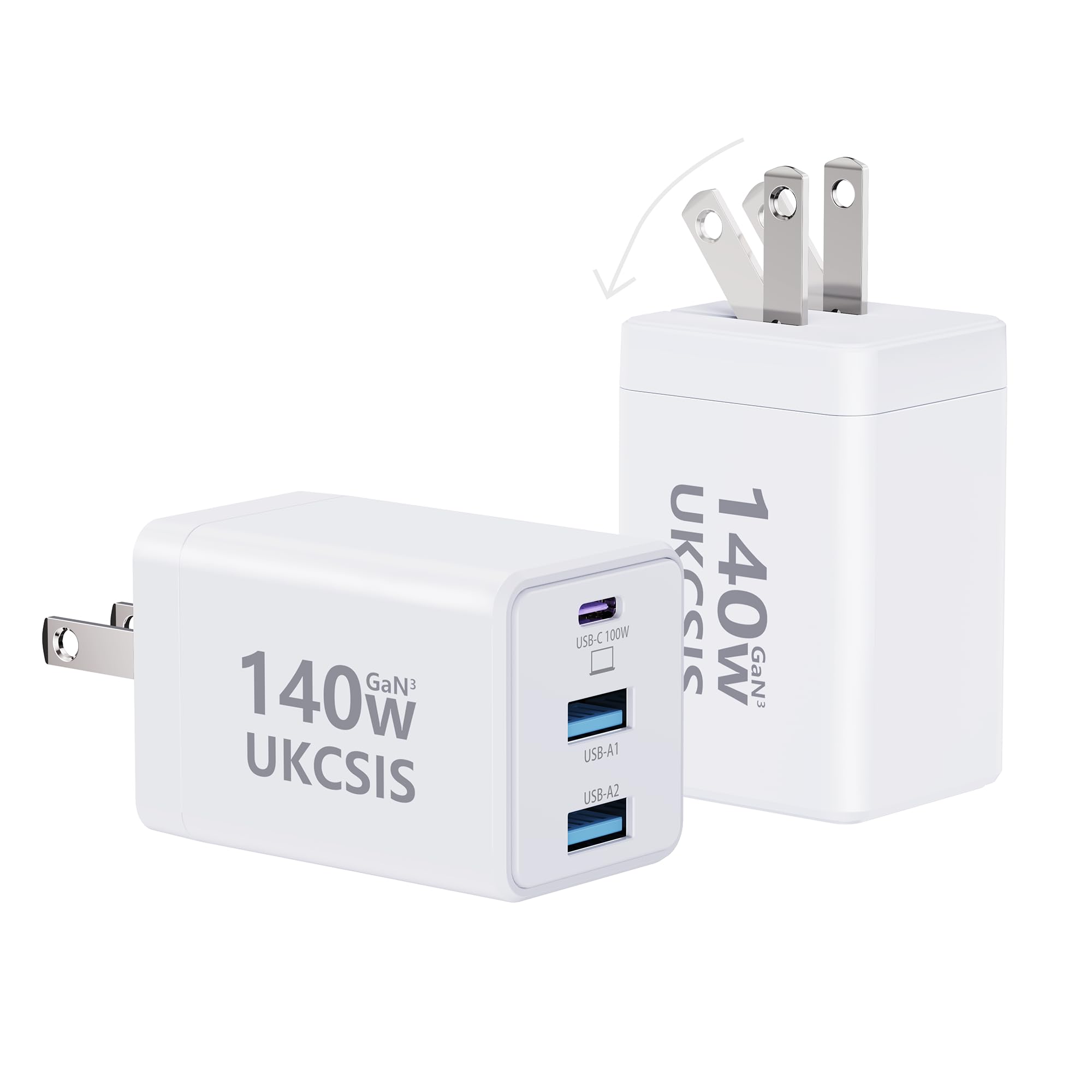 Photo 1 of 2Pack Mac Book Charger 140W, USB C Fast Charger Foldable 3-Port Multi-Device Fast Power Adapter, USB C Charger for MacBook pro/Air, Dell, Samsung Galaxy, iPad Pro, and More(White)