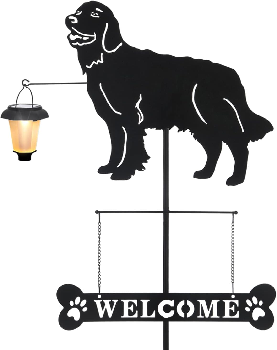 Taylor & Brown Solar Golden Retriever Silhouette Dog Breed Welcome Stakes Sign with a Lantern Light Outdoor Decorative Garden Stakes for Yard, Lawn, Patio, Pathway