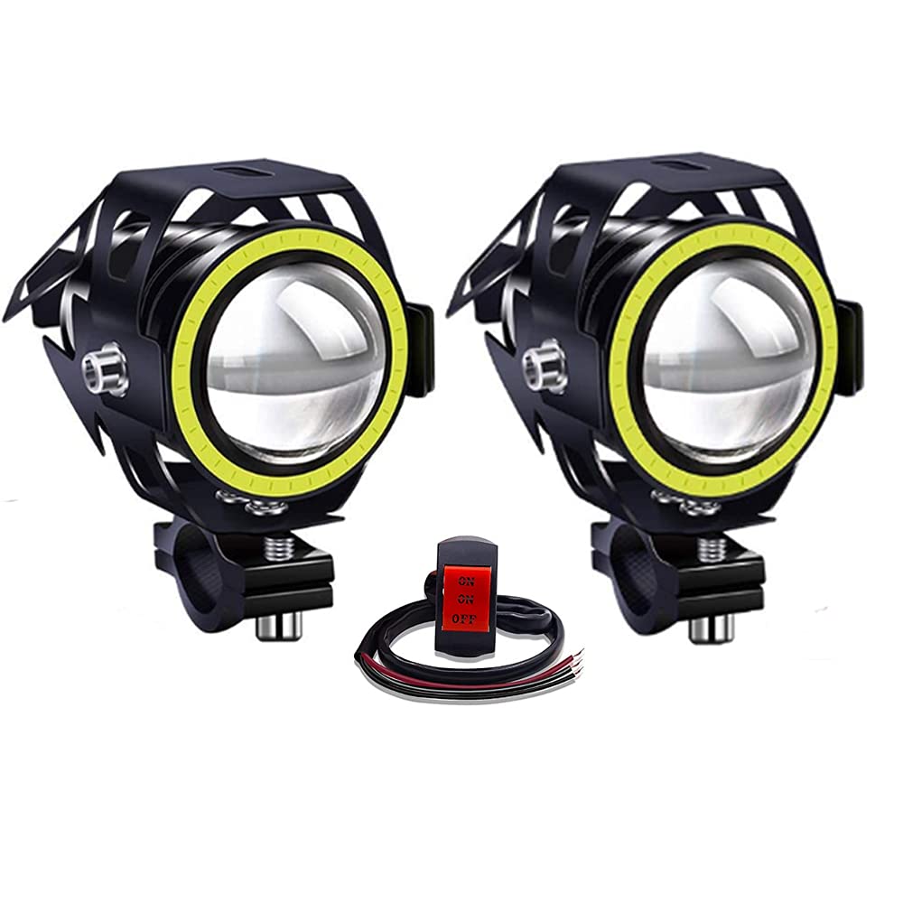 Biqing 2Pcs Motorcycle Fog Light STABLE BEAM,Universal U7 Motorcycle Headlights with Switch Auxiliary Light 12V/24V LED Daytime Running Lights for Scooter Trucks (White)
